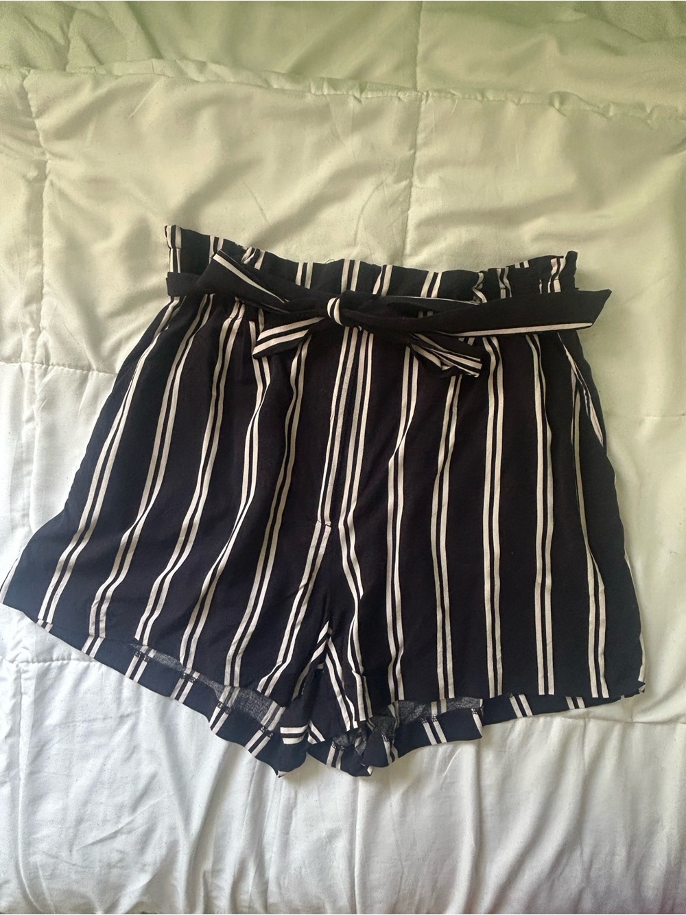 Navy High Waisted Paper Bag Shorts